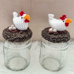 Set of 2 | Handmade Functional Chicken and Eggs Airtight Jars